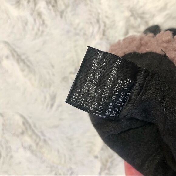 𝅺surell black leather and faux fur trim gloves size L - Picture 4 of 5